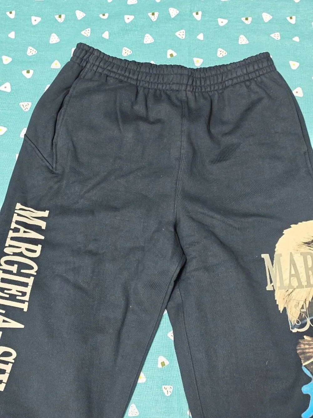 Supreme Black Sweatpants with Eagle Graphic and Tan & Blue Accents
